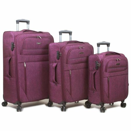 DEJUNO Aurora Lightweight Denim Spinner Luggage Set, Burgundy - 3 Piece 2004DJ-BURGUNDY